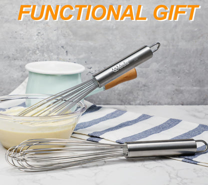 Webake 11" Stainless Steel French Whisk French Whip for Professional or Home, 304 Metal Whisk Set of 2