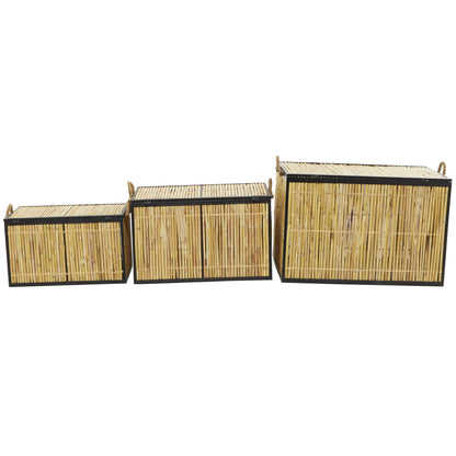 Deco 79 Rattan Handmade Decorative Trunk Nesting Decorative Large Boxes, Set of 3 Storage Trunks 25", 21", 18"W, Light Brown
