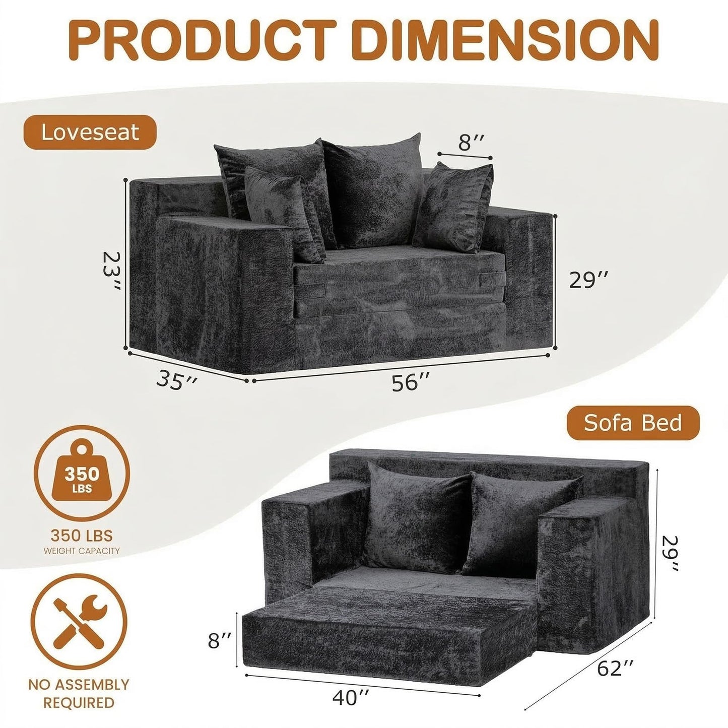 Loveseat Sofa Bed, Convertible Silky Velvet 5-in-1 Foldable Boneless Sleeper Couch, Pull Out Floor Futon Sofa with 4 Pillows, No Assembly Multi-Functional Sofa for Living Room Bedroom Small Apartment