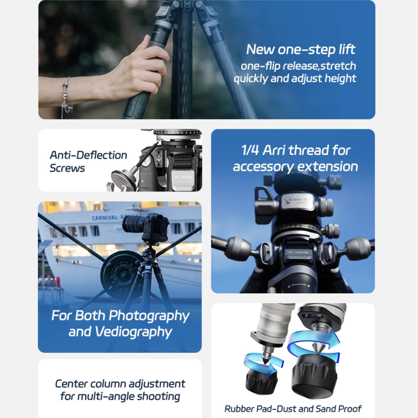 YC Onion Tako T23 Carbon Fiber Tripod with 44mm Ball Head, 3/8" Top Thread, 360° Rotation, 3 Leg Sections, One Flip Quick Release, Travel Tripod Stand for DSLR Cameras,Camcorders (Max Load 22lb)