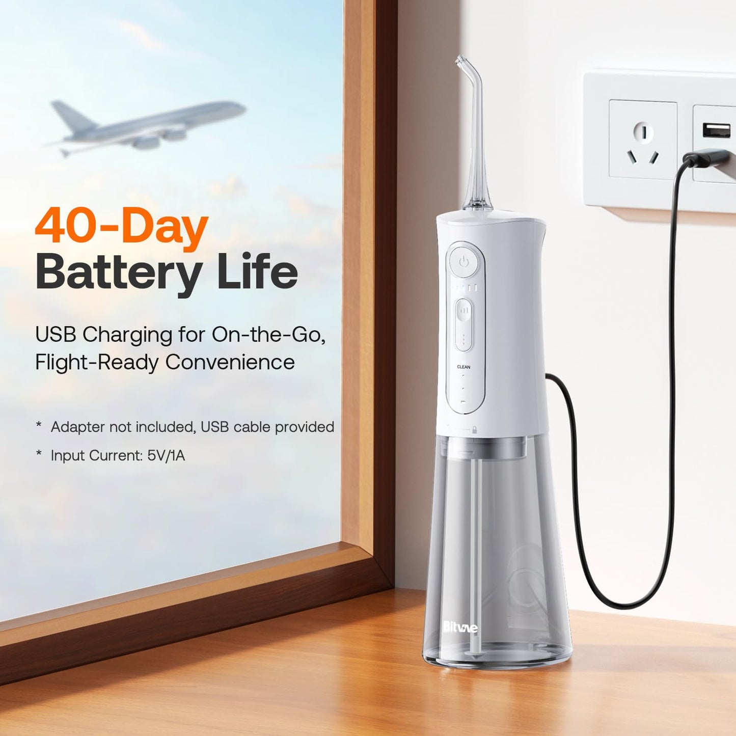 Bitvae Water Dental Flosser for Teeth, Cordless Water Teeth Cleaner Picks, 3 Modes 5 Intensities, IPX7 Waterproof, Rechargeable Water Dental Picks for Cleaning - Black