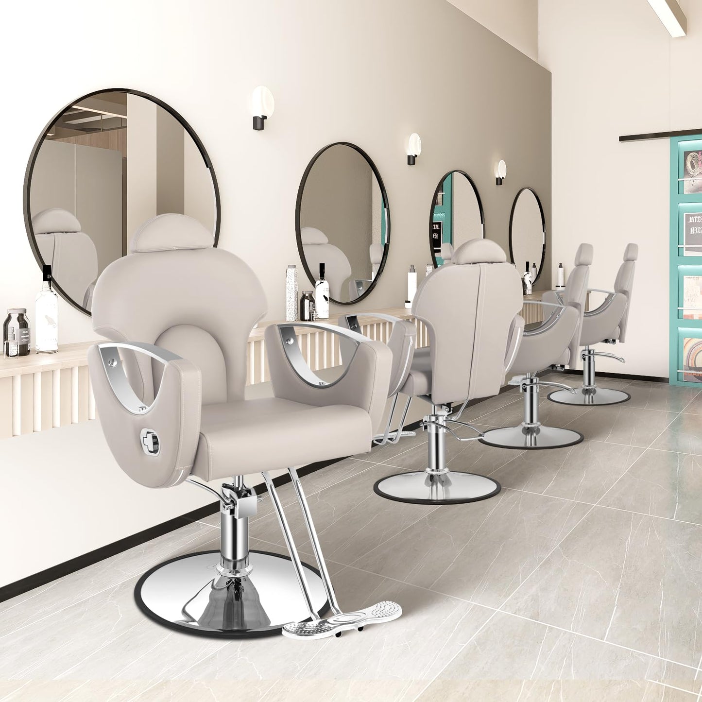 Tythical Reclining Salon Chair, Hydraulic Barber Styling Chair for Hair Stylist, 360 ° Swivel Hair Braiding Hairdresser Chairs, Height Adjustable Spa Beauty Equipment for Barbershop, Grey Silver