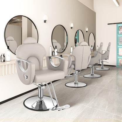 Tythical Reclining Salon Chair, Hydraulic Barber Styling Chair for Hair Stylist, 360 ° Swivel Hair Braiding Hairdresser Chairs, Height Adjustable Spa Beauty Equipment for Barbershop, Grey Silver
