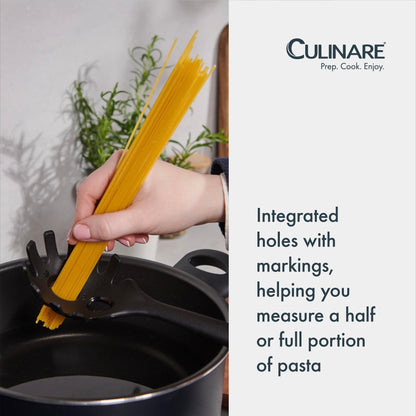Culinare Spaghetti Spoon with Portion Measure, Heat Resistant Pasta Server Safe for Non Stick Cookware, Dishwasher Safe