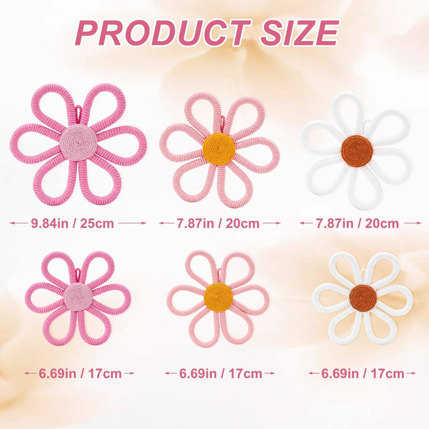 UwinVwin 6 Pcs Boho Daisy Wall Hanging, Woven Macrame Flower Decor, Bohemian Wall Art for Living Room, Bedroom, Home