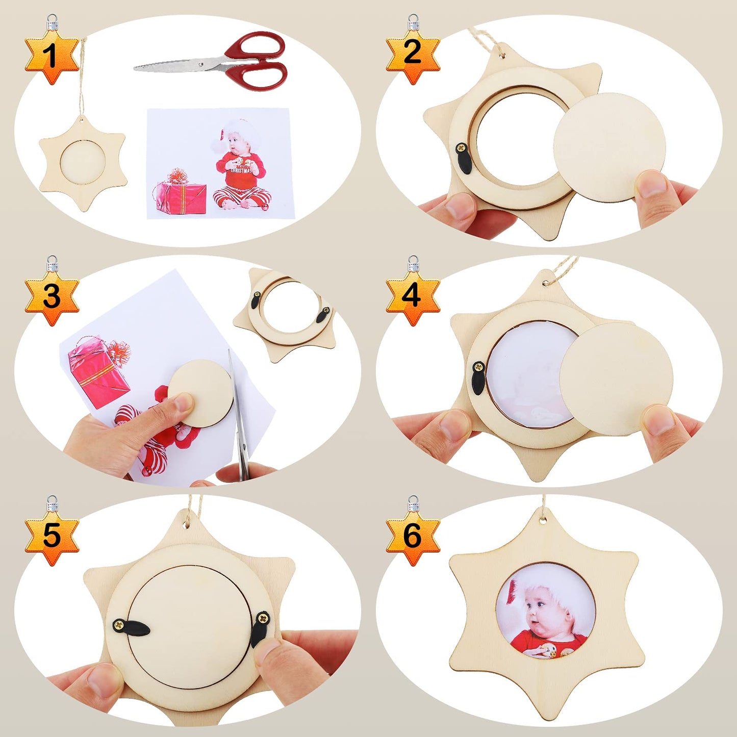 20 Pieces Christmas Wooden Photo Frame Ornaments Crafts Wood Picture Frame Ornaments Pack to Paint DIY Christmas Decor for Crafts Holiday Presents Home Tree Decoration(Cute Style)