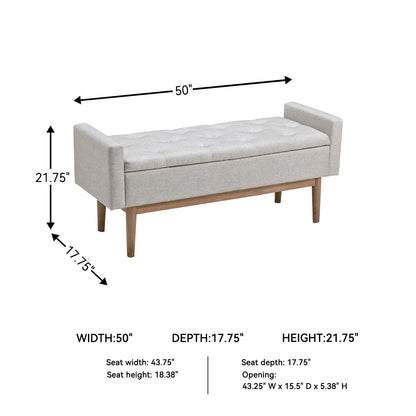 Signature Design by Ashley Briarson Tufted Upholstered Accent Bench with Storage, Hinged Seat, Raised Edges, Wood, Fabric Upholstery, Wood Legs" Light Brown Finish, Beige