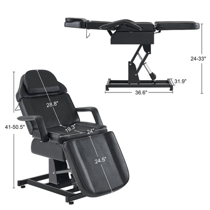 BarberPub Fully Electric Facial Bed with 3 Motor for Esthetician, Electric Tattoo Chair for Client, Facial Bed for Esthetician, Electric Adjustment 2751 (Black, Height (Flat): 24"–33")