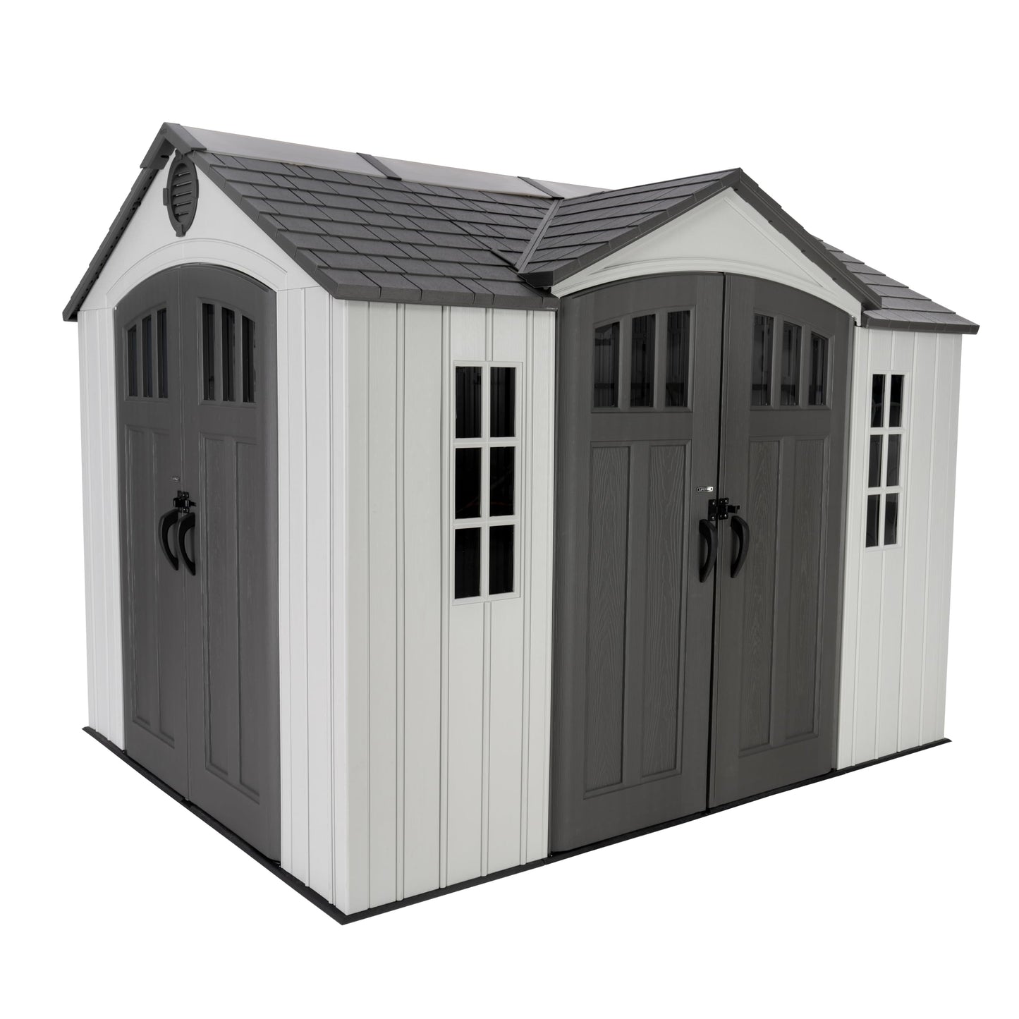 Lifetime Dual Entry Outdoor Storage Shed, 10x8 Ft, Gray, Resin Tool Shed with Double Doors