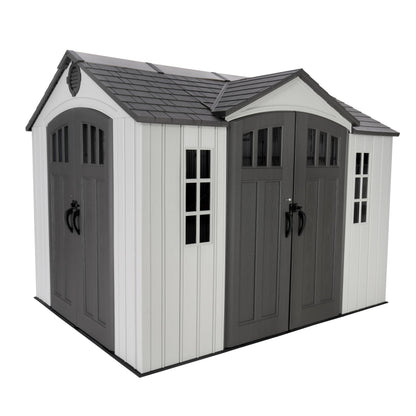 Lifetime Dual Entry Outdoor Storage Shed, 10x8 Ft, Gray, Resin Tool Shed with Double Doors