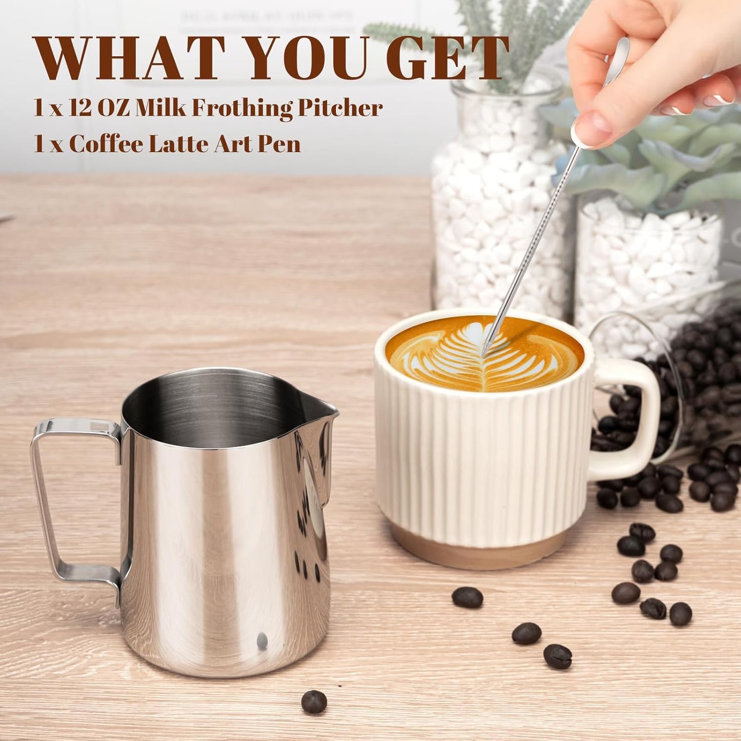 12oz Milk Frothing Pitcher - 304 Stainless Steel Milk Frother Cup with Clear Scale for Barista Accessories