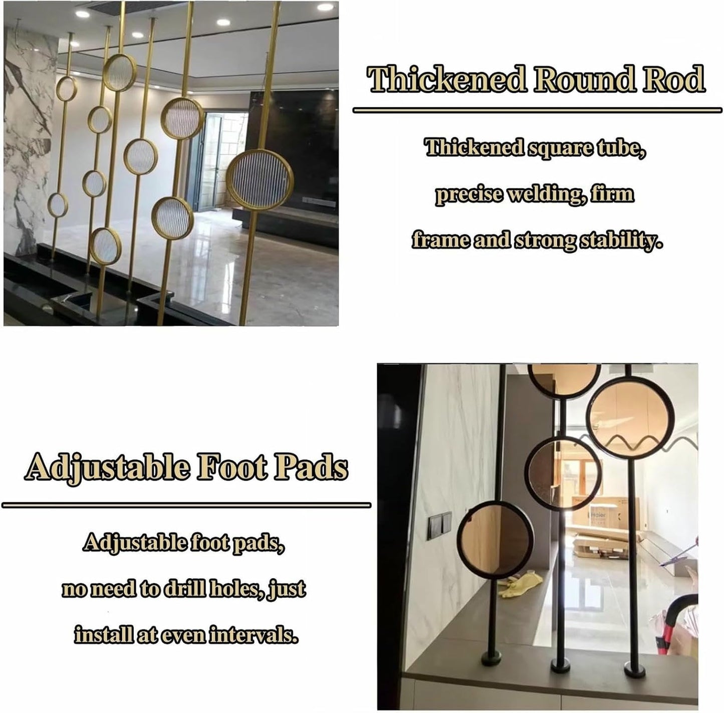 HCZKIUJ Metal Wall Partition Post Room Divider, Modern Partition Column Slats for Home Office Entryway, Portable Tile to Floor Privacy Screen Dividers (Style B Gold)