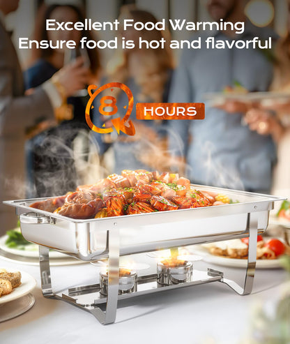 Chafing Dishes for Buffet 4 Pack, [Ultrasonic Mirror Polishing] Chafing Dish Buffet Set 9QT, [Rolled Edge Finger Protection] Buffet Servers and Warmers for Any Party, Wedding, Birthday and Hotel