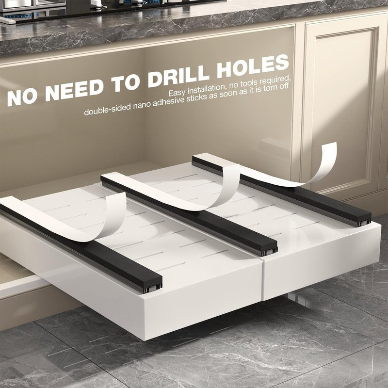Seinloes 2 Pack Pull Out Cabinet Organizer 22" Deep,Full Extension 3 Slide Rails Slide Out Drawers With Raising Pad for Framed Cabinets,Expandable Width (12.3"-20.5"),No Drill Roll Out shelf,White