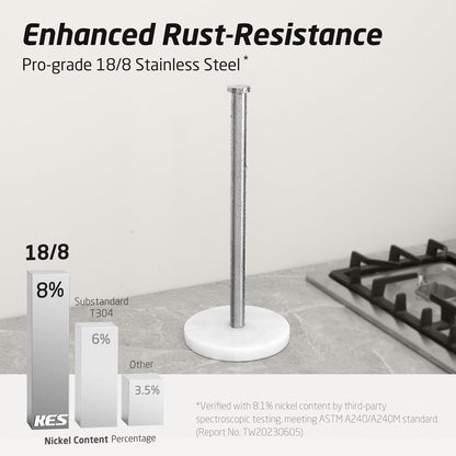 KES Paper Towel Holder Countertop, Natural Marble Base SUS304 Stainless Steel Roll Holder for Standard or Jumbo Rolls