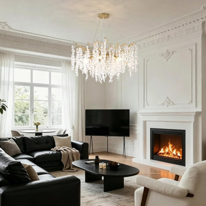 32 inch 10 Light Gold Crystal Chandelier, Grape-Shaped Sparkling Cluster Pendant Light, Easy DIY Installation, Adjustable Height Modern Luxury Ceiling Light for Dining Room Living Room Foyer Entryway