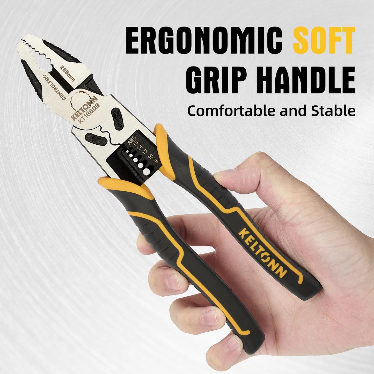 Fancytool Linesman Pliers Wire Stripper Crimper Cutter Combination Tool, 9" 6-in-1 Heavy Duty Cr-V Steel Pliers for Gripping, Stripping, Crimping, Electrical Work