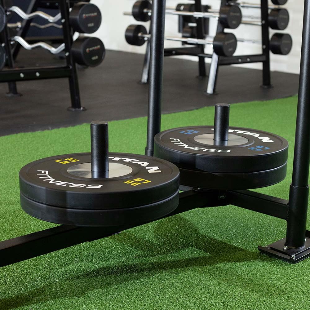 Titan Fitness High-Low Push Pull Drag Sled for Speed Training and Agility, 600 LB Capacity, Use on Grass, Turf, Concrete or Asphalt, Fits Olympic Weight Plates (Sled with (3) UHMW Plastic Ski Liners)