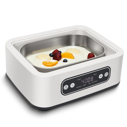 1.7-Quart Yogurt Maker with Adjust Temp(21°C-48°C/70°F-118°F) & Time(1-99h),110V-240V Auto-adaptive,Steel Inner Pot,BPA-free,Celsius Increment,Real-Time Countdown LED Display (Without GLass Jars)