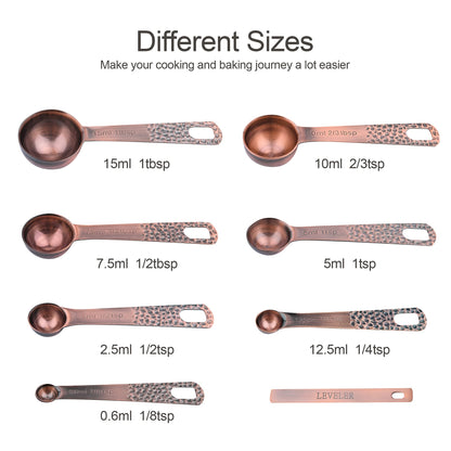 Smithcraft Measuring Cups and Spoons Set 14, Copper Measuring Cups and Spoons Set for Dry & Liquid, Metric & US Stainless Steel 6 Measure Cups and 7 Spoons Set w/Leveler for Kitchen & Baking