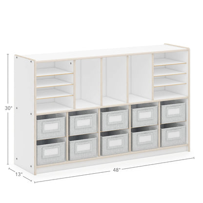 Guidecraft EdQ Shelves and 10 Bin Storage Unit- White: Display Shelf Storage Organizer for Home, School and Office; Wooden Book Cubby and Toy Shelf
