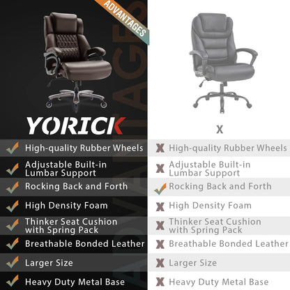 Big and Tall 400lbs Office Chair - Adjustable Lumbar Support Quiet Rubber Wheels Heavy Duty Metal Base, High Back Large Executive Computer Desk, Thick Padded Ergonomic Design for Back Pain