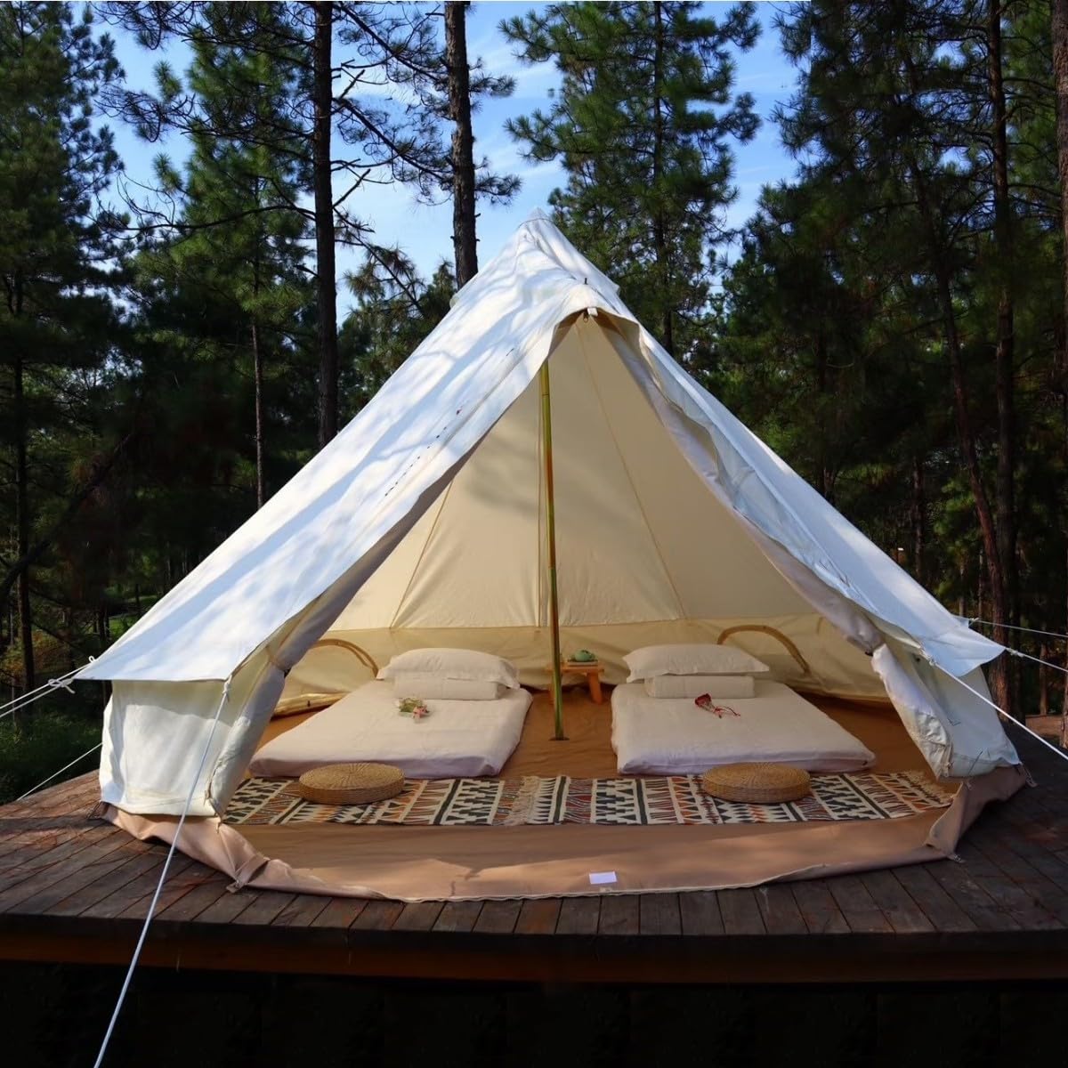 Outdoor Family Camping Safari Glamping Yurt Bell Tent with Mesh Screen - Waterproof Luxury 5M Bell Tent (Off White Oxford, 5M)