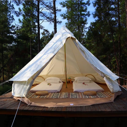 Outdoor Family Camping Safari Glamping Waterproof Luxury 3/4/5/6M Yurt Bell Tent With Mesh Screen (Off White Oxford, 6M)