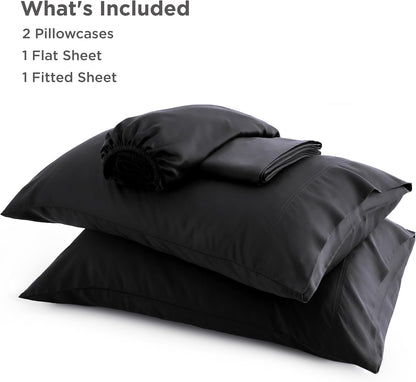 PureWoven King Size Sheet Set - Cooling Rayon Bamboo Sheets | Deep Pocket, Soft & Breathable Black Bedding for Hot Sleepers