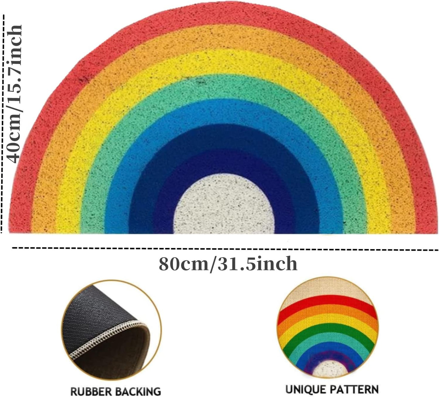 Rainbow Welcome Mat, Half Circle Doormat for Front Door, 15.7"x31.5" Non Slip Absorbent Carpet for Home Entrance
