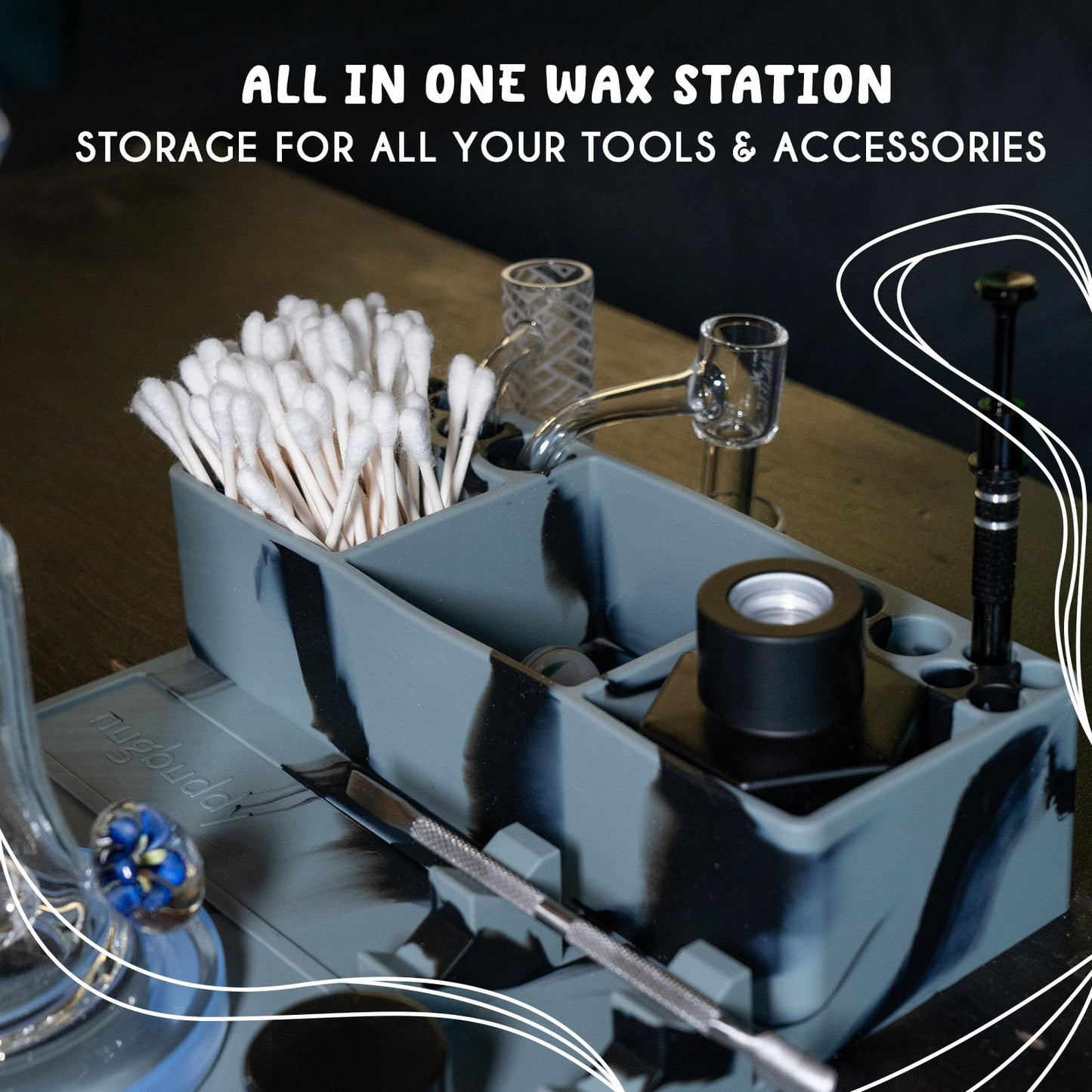 nugbuddy Wax Tool Station - Mat & Accessory Organizer - Heat Resistant & Non Stick Silicone Surface - Craft Kit with Accessories Included