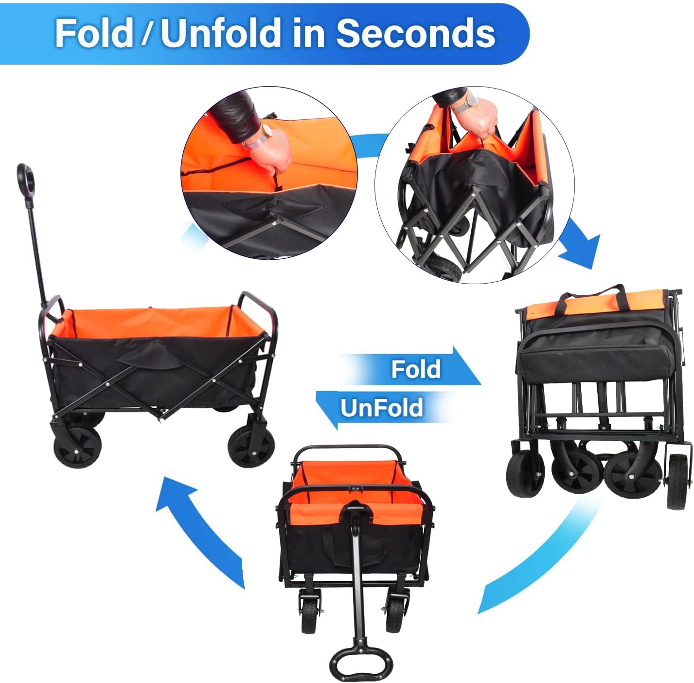 HJRTFLXC Folding cart That Does not Need to be Assembled Station Wagon, Grocery cart (Orange+Black Mini)
