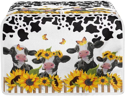 UNICEU Sunflower Farm Cow Animal 4 Slice Quilted Toaster Cover, Dust-proof Kitchen Small Appliance Cover