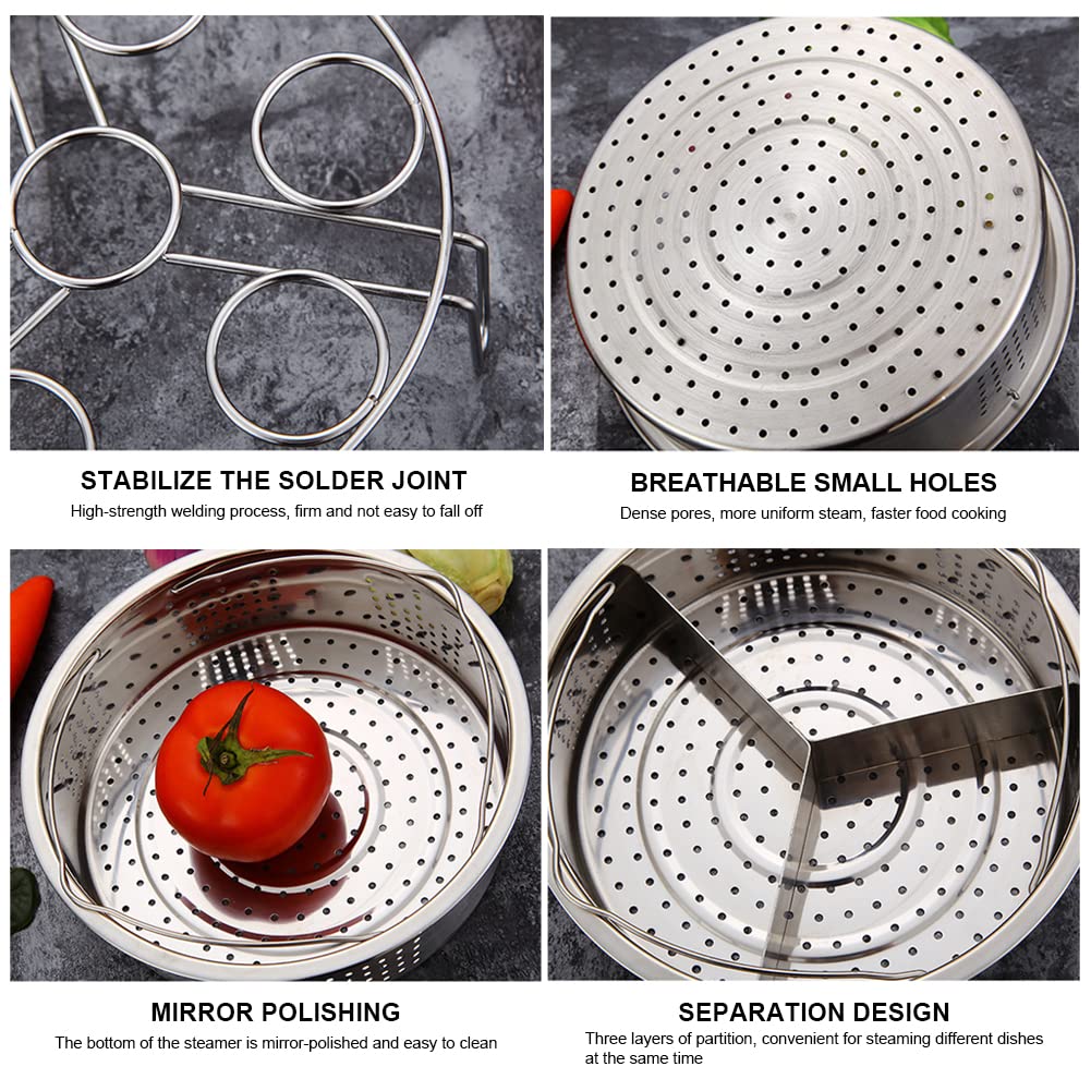 Steam Baskets with Egg Steam Rack, Food Grade Stainless Steel Steam-Holder Tray Trio Separator Set, Cooking Accessories for Vegetable, Fish, Meat Compatible with Instant Pot, Electric Pressure Cooker