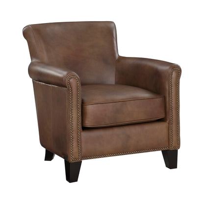 Lexicon 100% Top Grain Genuine Leather Chair, Leather Accent Chairs for Living Room, Solid Wood Frame, Rolled Armrest & Nailhead Trim, Comfy Reading for Bedroom, Office, Waiting Room, Classic Brown