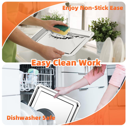Air Fryer Basket for Oven, 2 Set Oven Air Fryer Basket and Tray with 60 PCS Parchment Papers, DEGOVIN Crisper Tray Non-stick Stainless Steel Air Fry Pans for Convection Oven(14.88" ×10.98"&13" × 9.7")
