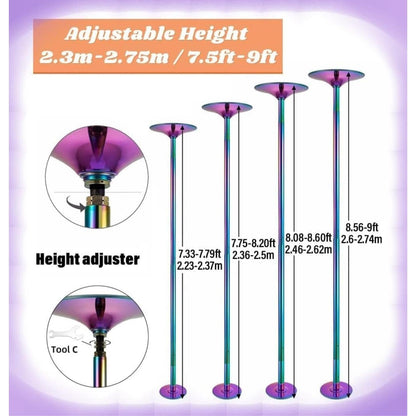 Portable Removable Pole with Ceiling Mount, Spinning/Static Mode, Fitness Equipment for Dancers & Beginners