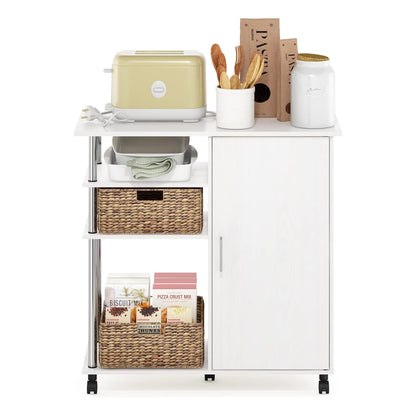 Oakestry Helena Four Tier Kitchen Island Storage Cart Wheels White Oak Stainless Steel Utility Trolley Organizer Modern Rolling Furniture