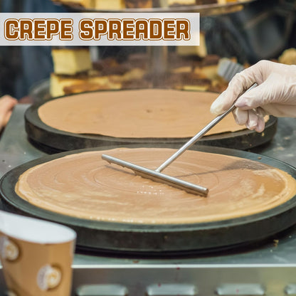 Acellegic 6 Pcs Crepe Spreader and Spatula Kit Stainless Steel 3.5", 5", 7" T-shaped Batter Spreaders, 12" Offset Spatulas 10" Curved Offset Spatulas and Basting Brush for Pancake Cooking Tool(Wood)