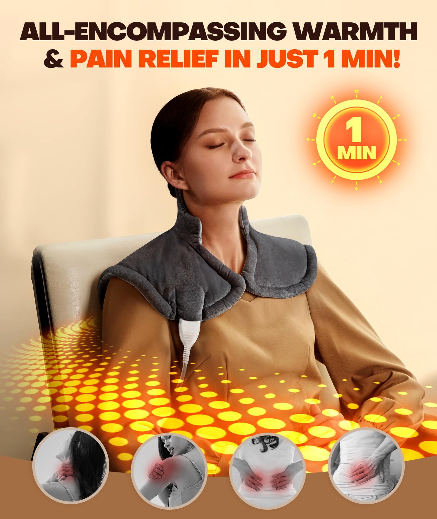 Graphene-Infused Heating Pad 3X Deeper Pain Relief, Weighted Instant Heating Pads for Neck and Shoulders, Heated Wrap w/ 6 Heat Options 4 Auto-Off Timer, Gifts for Mom Women Christmas Birthday