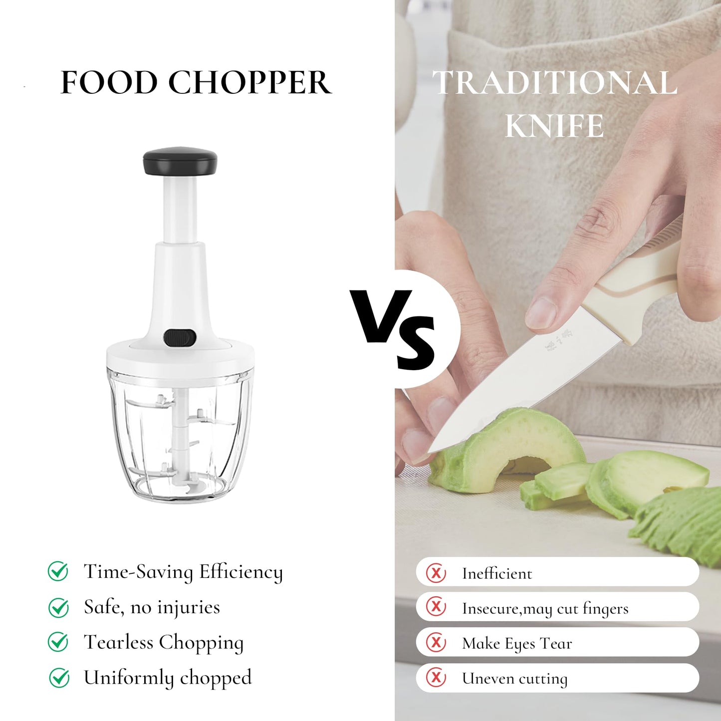 Manual Food Chopper Hand Push Express Vegetable Dicer Mincer Sharp Blades Onion Cutter Garlic Mincer with Container for Chili Meat Nuts Herbs, Dishwasher Safe