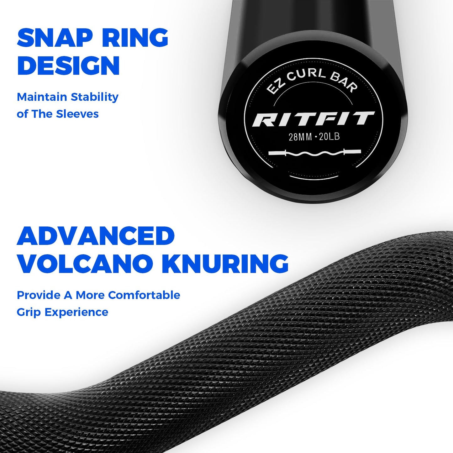 RitFit 2 Inch EZ Curl Bar with Weights, 350LBS Capacity Olympic Barbell for Bicep & Triceps, Home Gym Strength Training,Black with 155LBweights and Wristband