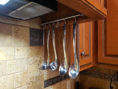 Audmore Kitchen Utensil Rack 2 Pack, 15.6 Inch Pots and Pans Hanging Rack Wall Mounted, 304 Stainless Steel Lid Cooking Utensil Hanger, 7 Sliding Hooks for Spatula Spoon, Measuring Cups, Coffee Mug