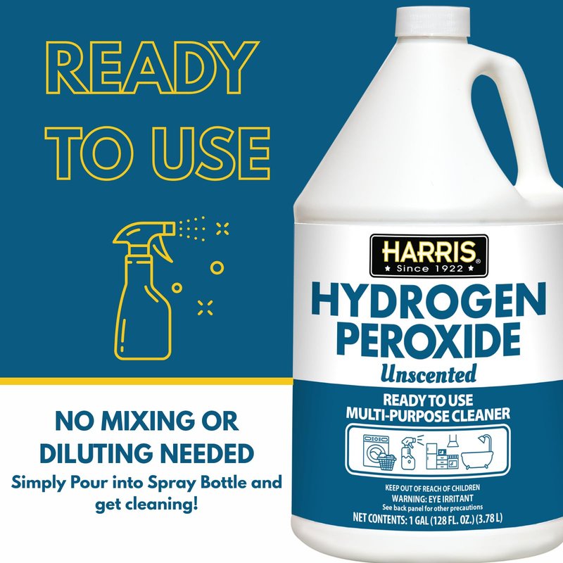 HARRIS Hydrogen Peroxide Ready to Use, 128oz, for Kitchen, Bath, Laundry and Home with Easy Fill Funnel Included, Unscented