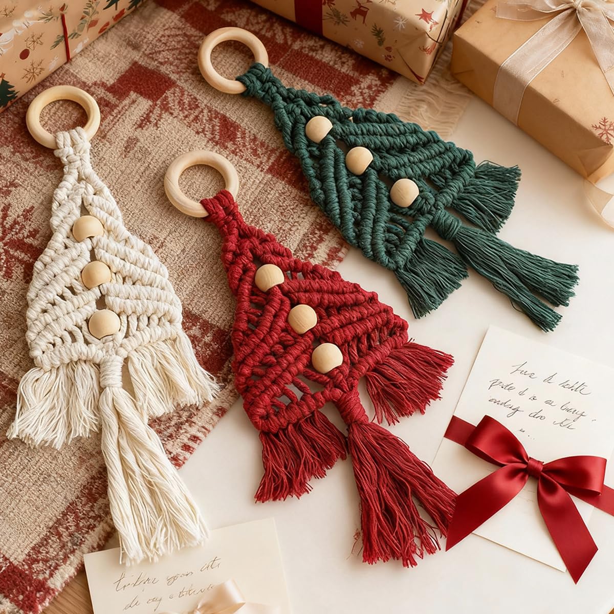 Macrame Kit for Beginners with Step by Step Video Tutorials DIY Christmas Tree Wall Hanging Craft Kit for Adults Kids Family Festive Holiday Activity Creative Boho Home Decor Unique Gift Idea (A)