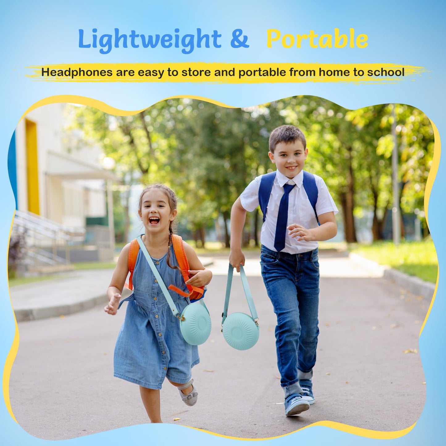 TONOSHARK Kids Wired Headphones with Microphone, Volume Limited to 85/94dB, Foldable 3.5mm Jack Headset for Girls, Pink Over-Ear Headphones for School, Study & Travel, Includes Carry Case（Blue）