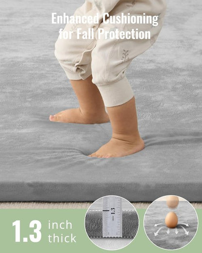 Blissful Diary Thick Baby Play Mat - 50x50 Removable & Washable Ultra Soft Crawling Rug | Light Grey