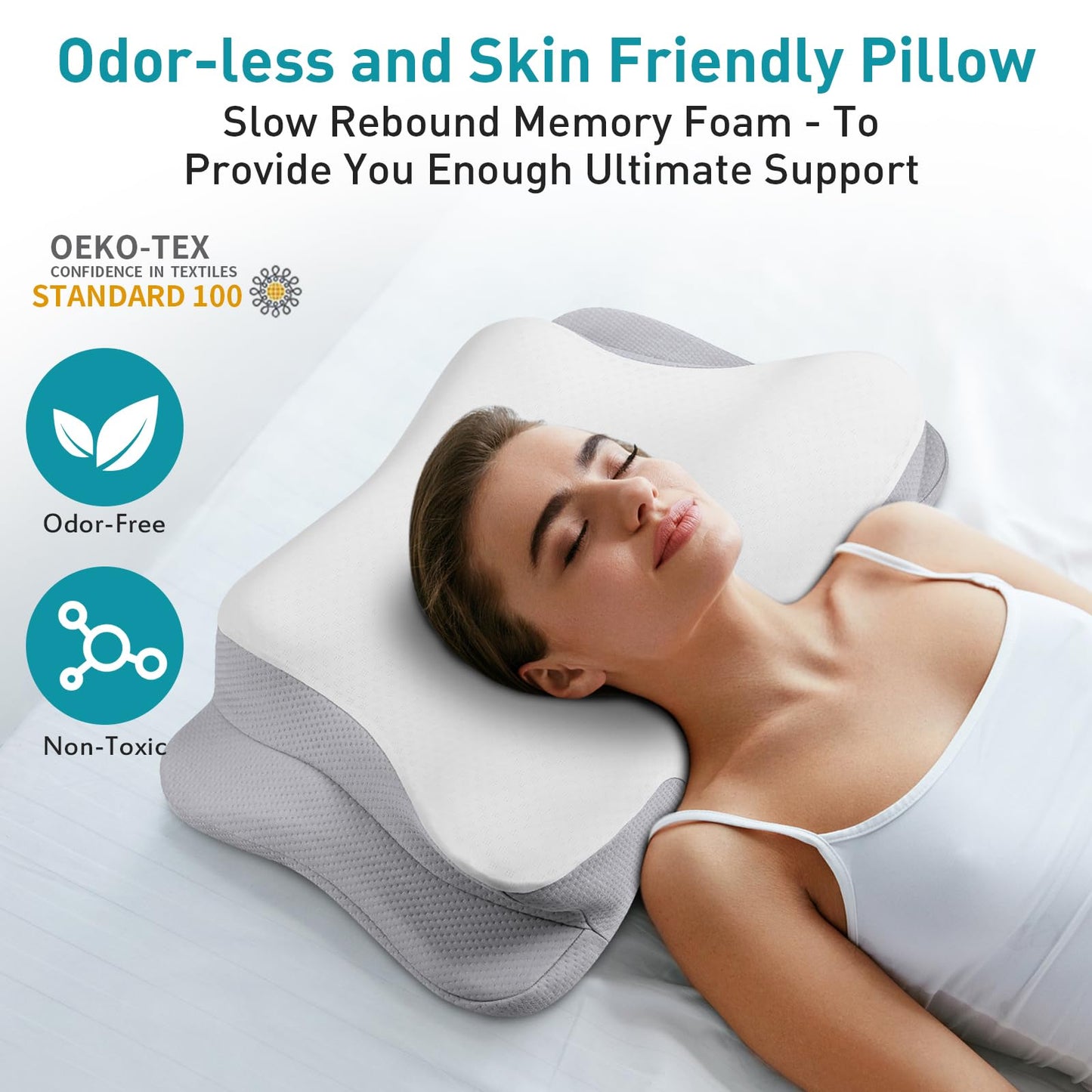 Mokaloo Cervical Neck Pillow - Neck Pillows for Pain Relief, Cooling Ergonomic Pillow for Sleeping, Orthopedic Contour Memory Foam Pillows for Side, Back & Stomach Sleepers (Grey&Grey)
