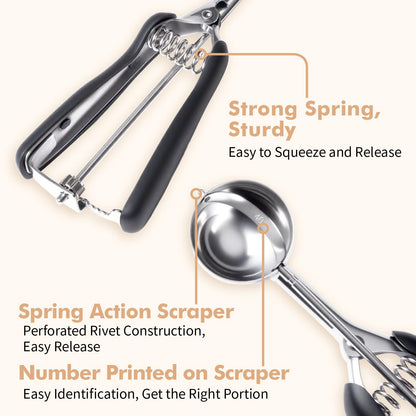 SUNNORN Cookie Scoop set, Cookie Scoops for Baking Set of 3, Size #60/ #40/ #20, Cookie Dough Scoop, Non-Slip Grip, Blue/Black/Mint Handle, For Cookies Muffin Cupcake Meatball Ice Cream