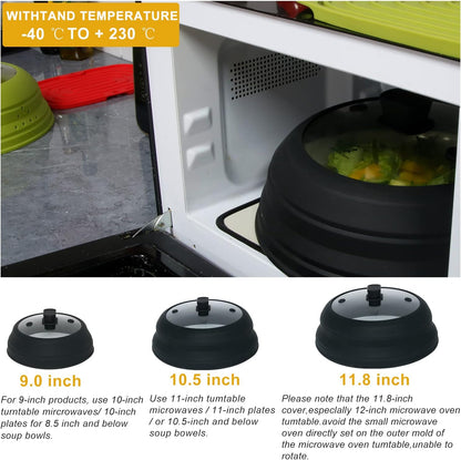 Microwave Splatter Cover | Collapsible Plate Cover Lid with Easy Grip Handle, Tempered Glass & Silicone